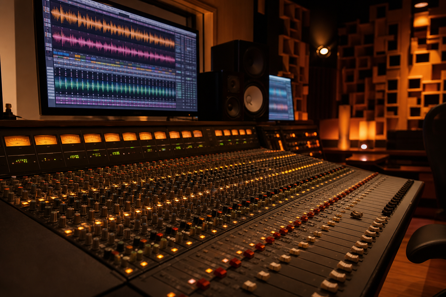 Main mixing room with large-format console at Sidechain Audio